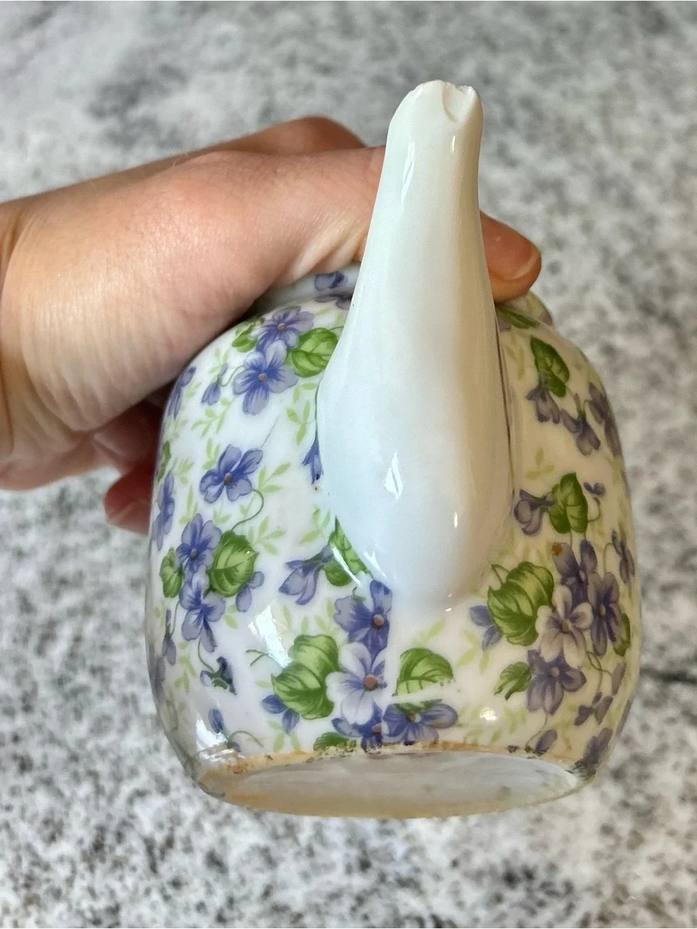 White Porcelain Teapot with Purple and Green Floral Print Design Lefton China